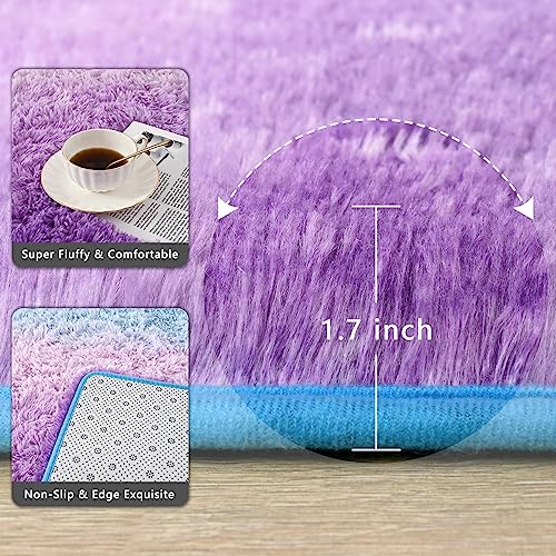 Purple Blue Area Rugs 4x6 Feet Rug for Bedroom Living Room, Cute Indoor Gradient Carpets, Plush Soft Rug for Kids Room, Fluffy Rugs for Girls Boys Nursery Room Home Decor - Image 3