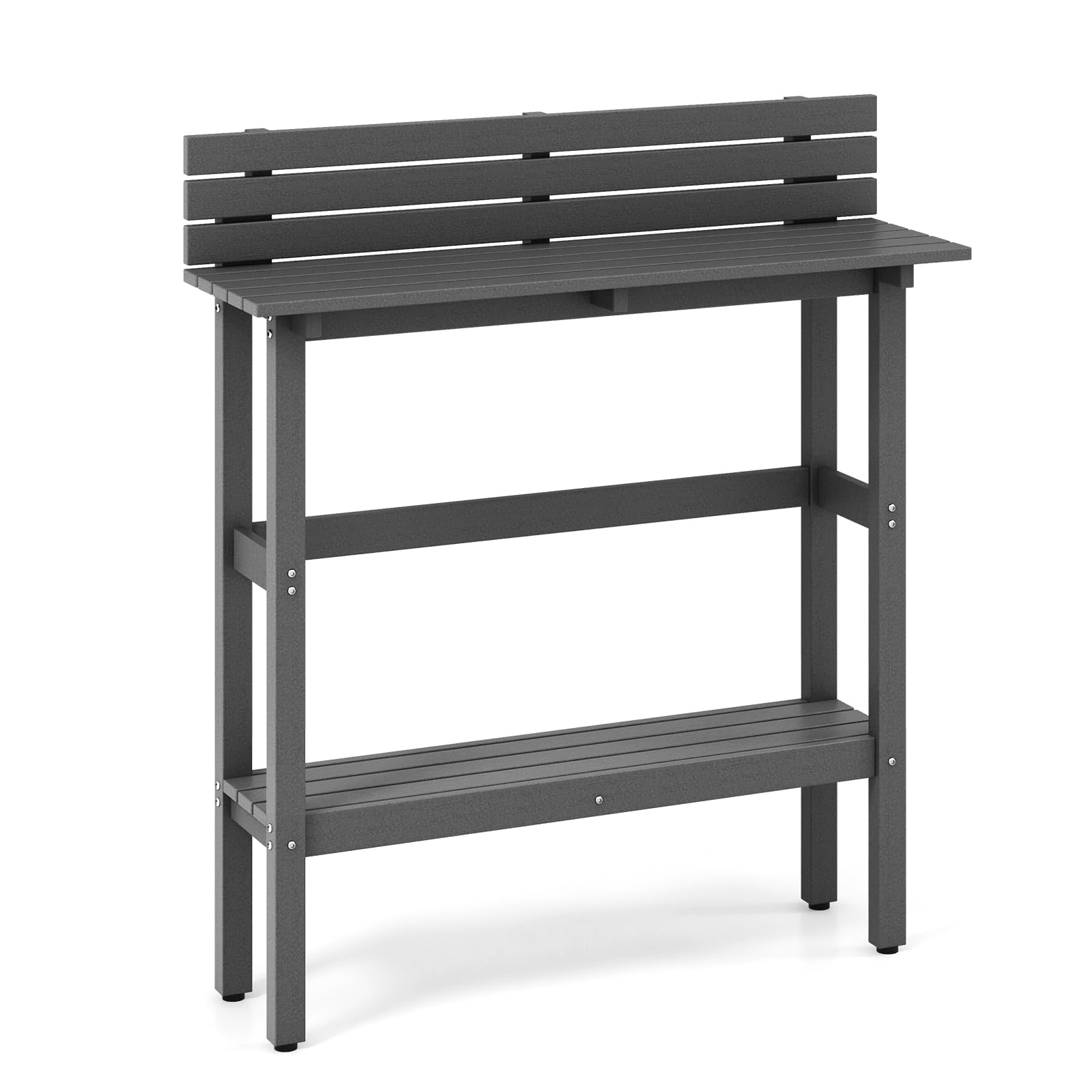 GOPLUS Mesa de bar larga al aire libre, mesa de comedor alta de HDPE con estante de almacenamiento, patas ajustables, resistente a las inclemencias del tiempo, para jardín, trasero, balcón, 122 x 39 x