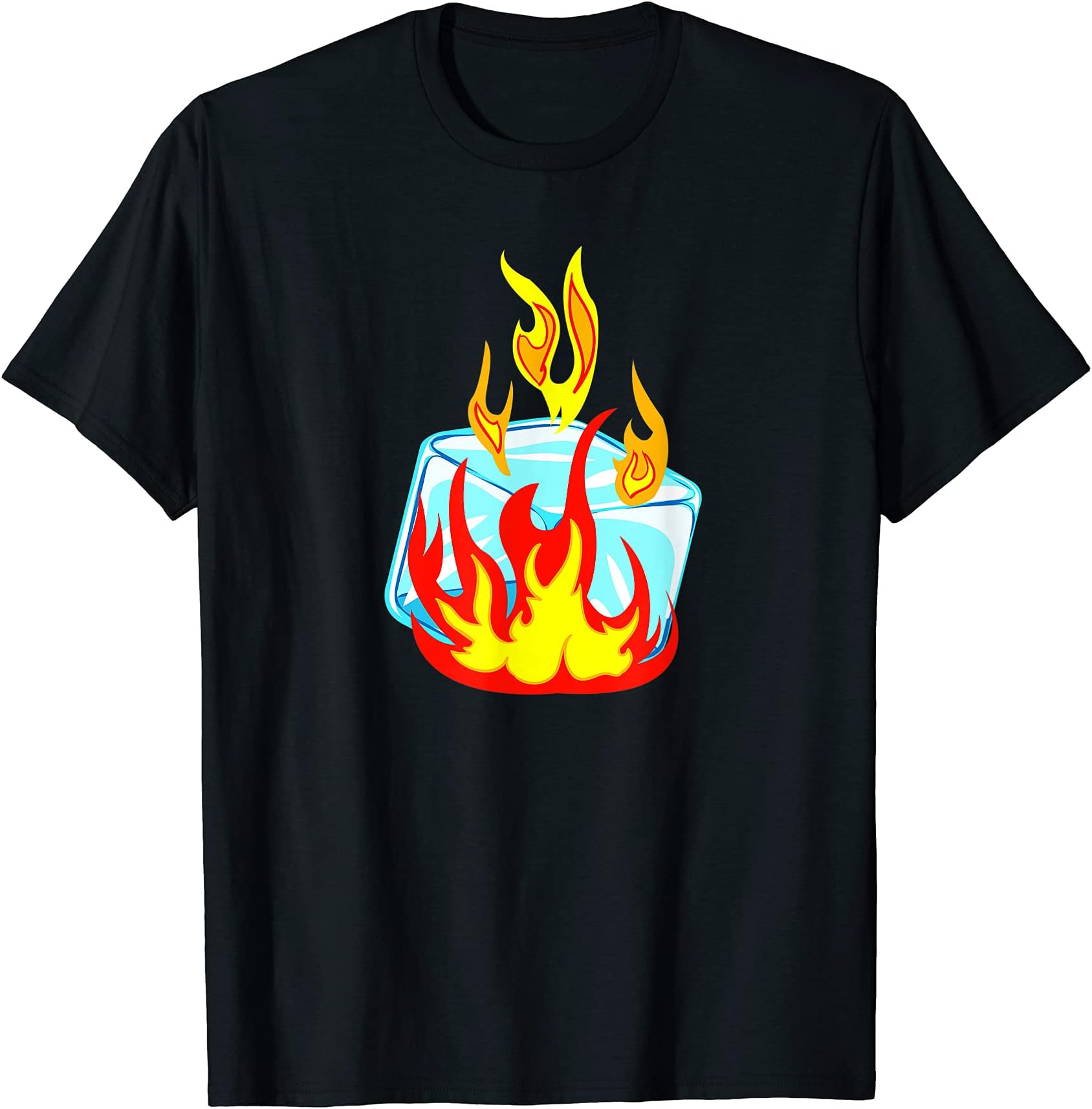 Unique Ice TeeCute Ice Cube on Fire T-Shirt, Unisex-Adults, Black, SmallOEKO-TEX STANDARD 100