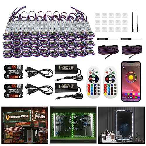 Image of BEAMNOVA 80Ft RGB LED Storefront Lights for Business, Bluetooth App Control, Remote, AC 120V to DC 12V Voltage Transformer, SMD 5050 LED Beads, IP65 Waterproof Adhesive Light Modules