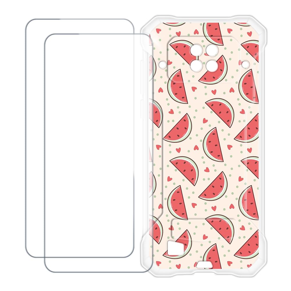 Compatible with Doogee S88 Plus Case Colorful Custom Cover with 2 Pack Tempered Glass Screen Protectors - Shockproof Scratch-Resistant (Watermelon)