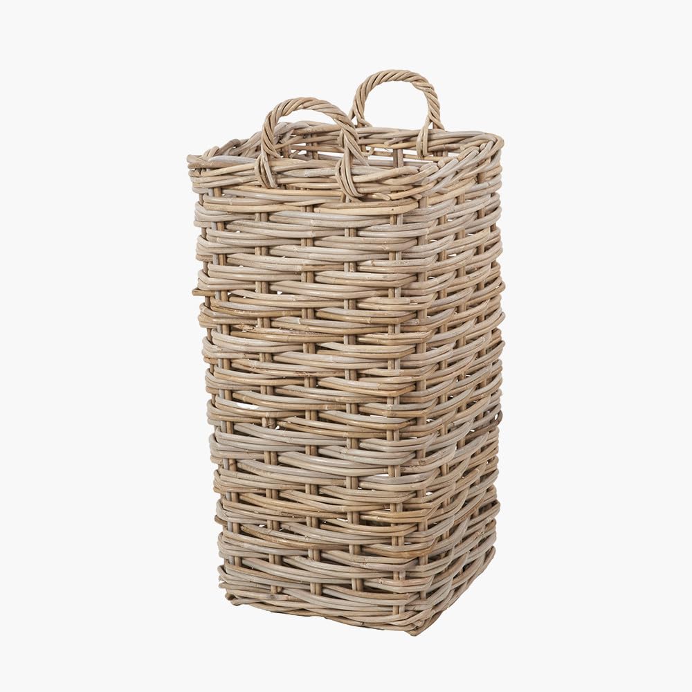 Square Wicker Umbrella Stand Basket Grey and Buff Rattan (Large)