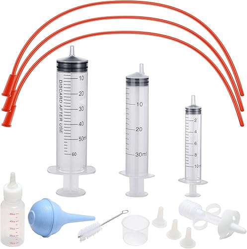 Paquete de 13 tubos de alimentación para cachorros, incluye 8 tubos de alimentación de goma roja FR para gatitos, jeringas de tubo de alimentación
