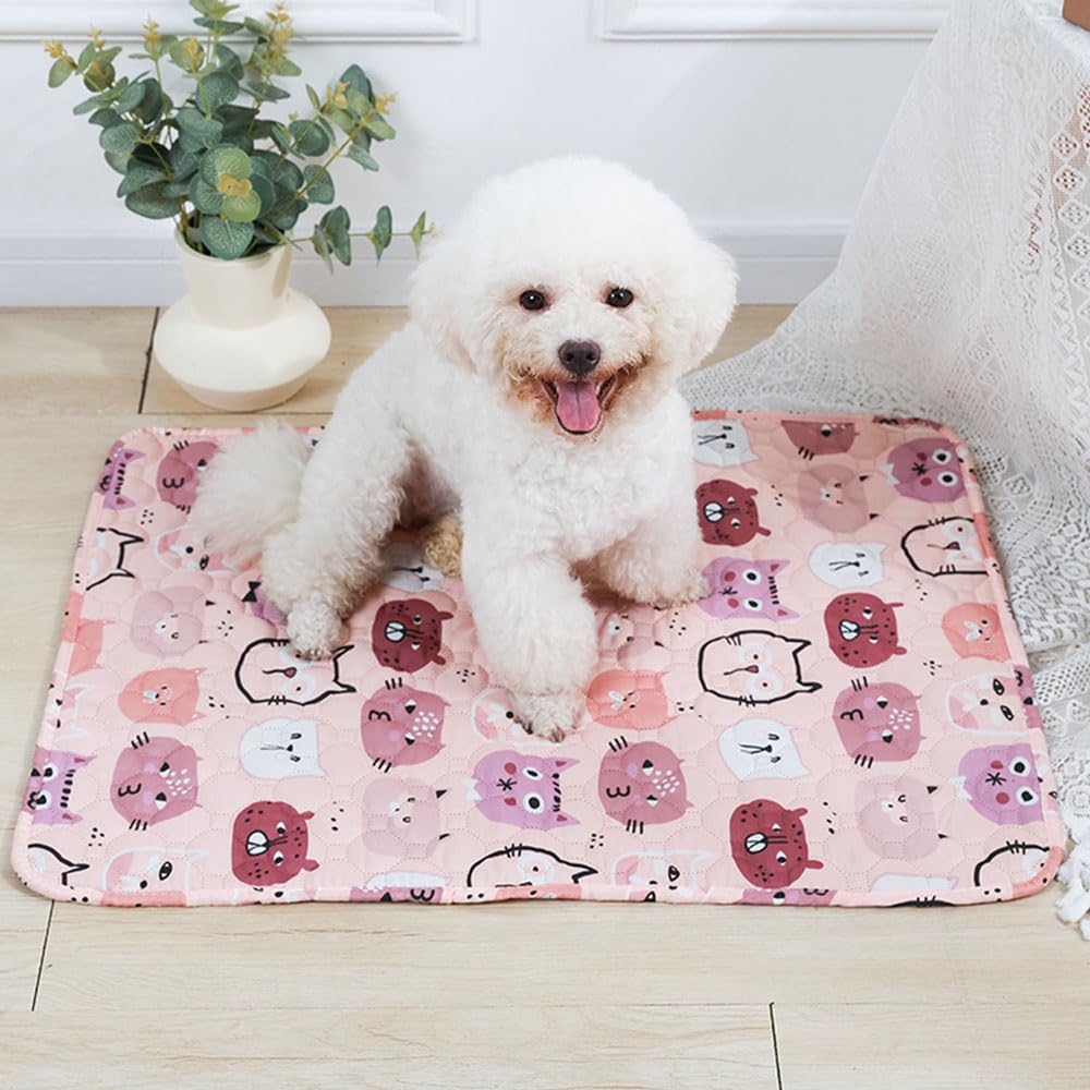 Chickwin Reusable Puppy Pads, Cartoon Absorbent Puppy Training Pads Washable Dog Training Pads, Non-Slip Large Pee Pads Dogs for Playpen, Potty, Crate, Bed (90x70cm(2Pack),Pink Cat)