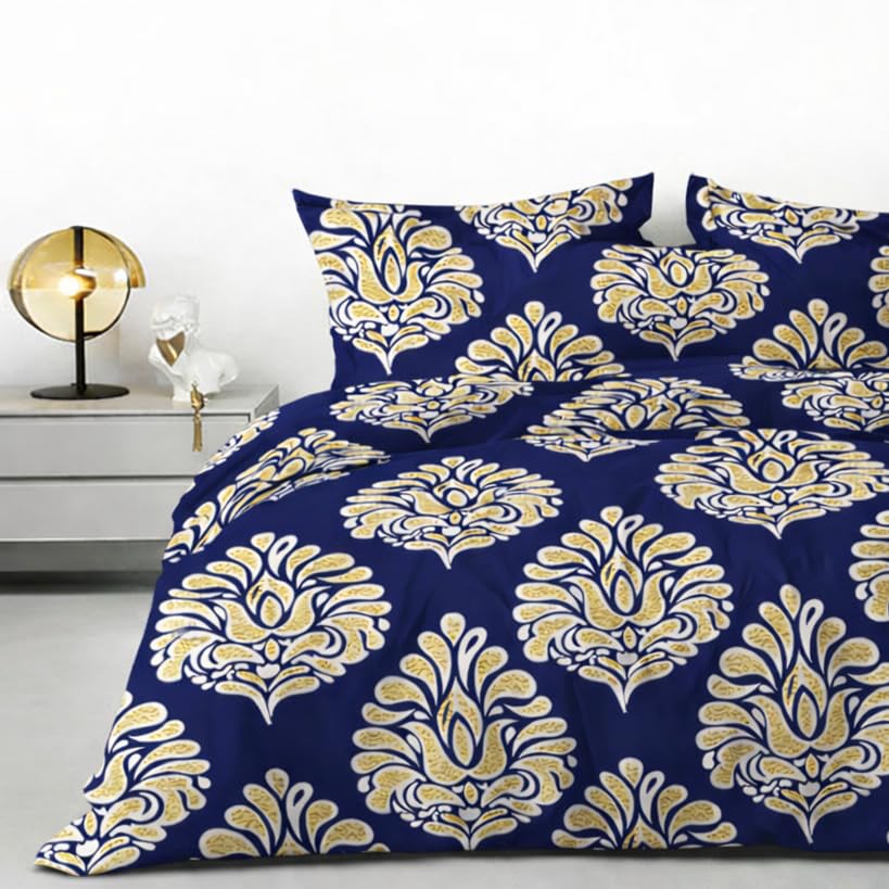Image of DECOR2ADMIRE 300 TC Premium 7D Print Super King Size Cotton Bedsheet Set with 2 Pillow Covers | Ultra Soft 108 inch x 108 inch | Elegant Floral Designs (Royal Blooms)