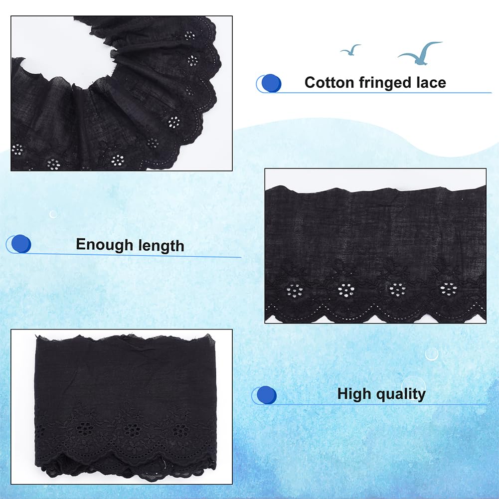 MAYJOYDIY 4.6m Black Cotton Lace Trim Ribbon 14.2~15.2cm Vintage Embroidery Eyelet Cotton Flower Lace Fabric Edging Trimmings for Sewing Crafts Dress Clothes Bag Tablecloth Pillow Decoration - Image 4