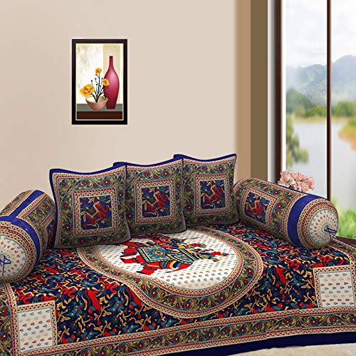 Cotton DIWAN Set with Single Bed Sheets 2 Bolster Cover and 3 Cushion Cover (Multicolour, Standard Size)-picture-28