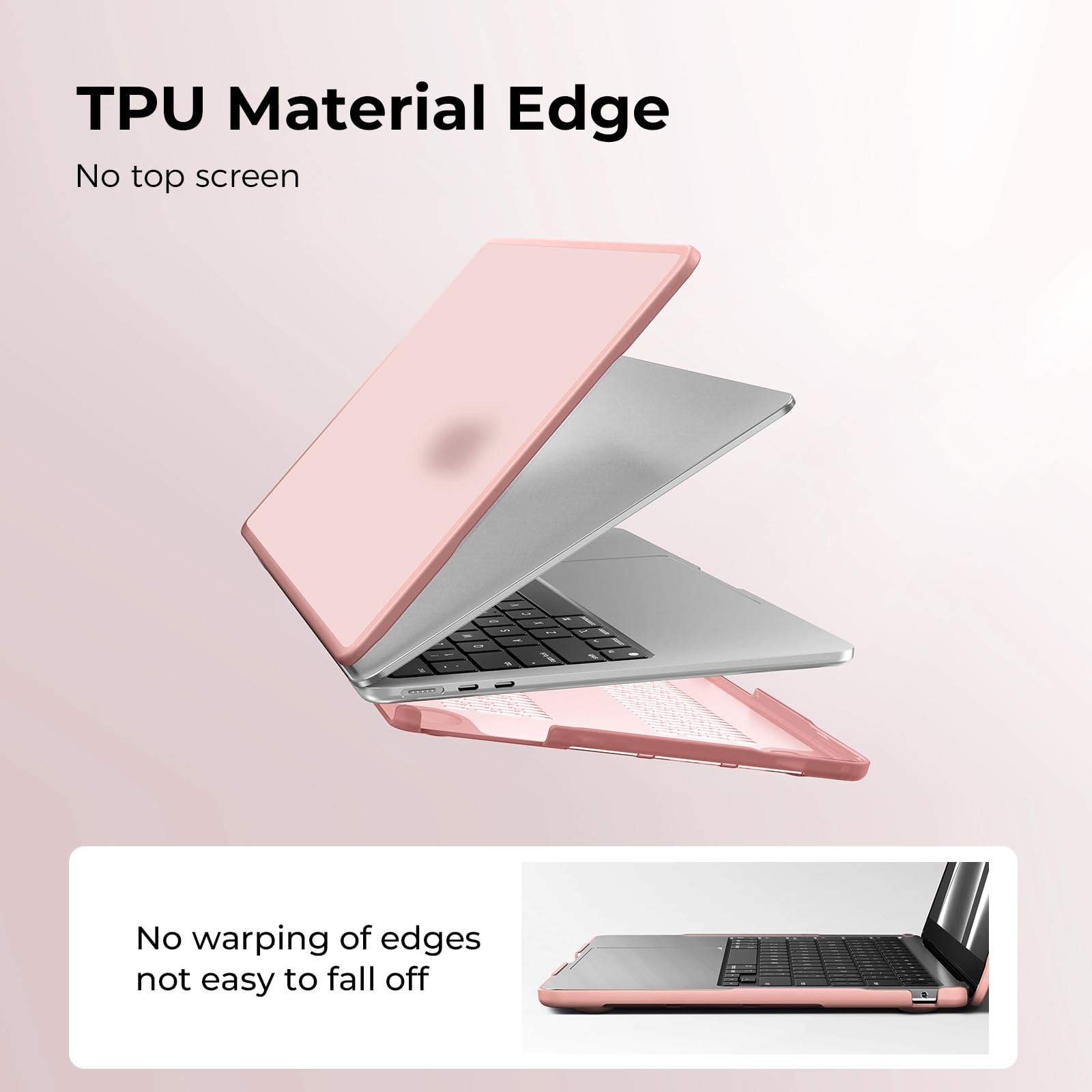 BlueSwan Cover compatibile con MacBook Air 13,6 Pollici M2 M3 M4 2022 2024 2025 (A2681 A3113 A3240) Bordo in TPU Anti-collisione Mac 13 Custodia Rigido Protettivo -(Bordo Rosa Pesca) Rosa Pesca Opaco