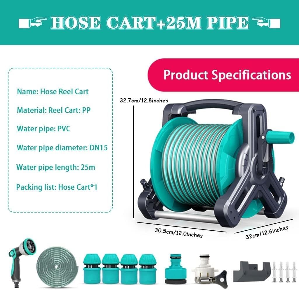 Portable Hose Reel Cart with 40m PVC Hose, Wall-Mounted Water Gun Storage Rack, Handheld Garden Cart, Outdoor Irrigation Kit(Hose Cart+15m Pipe)