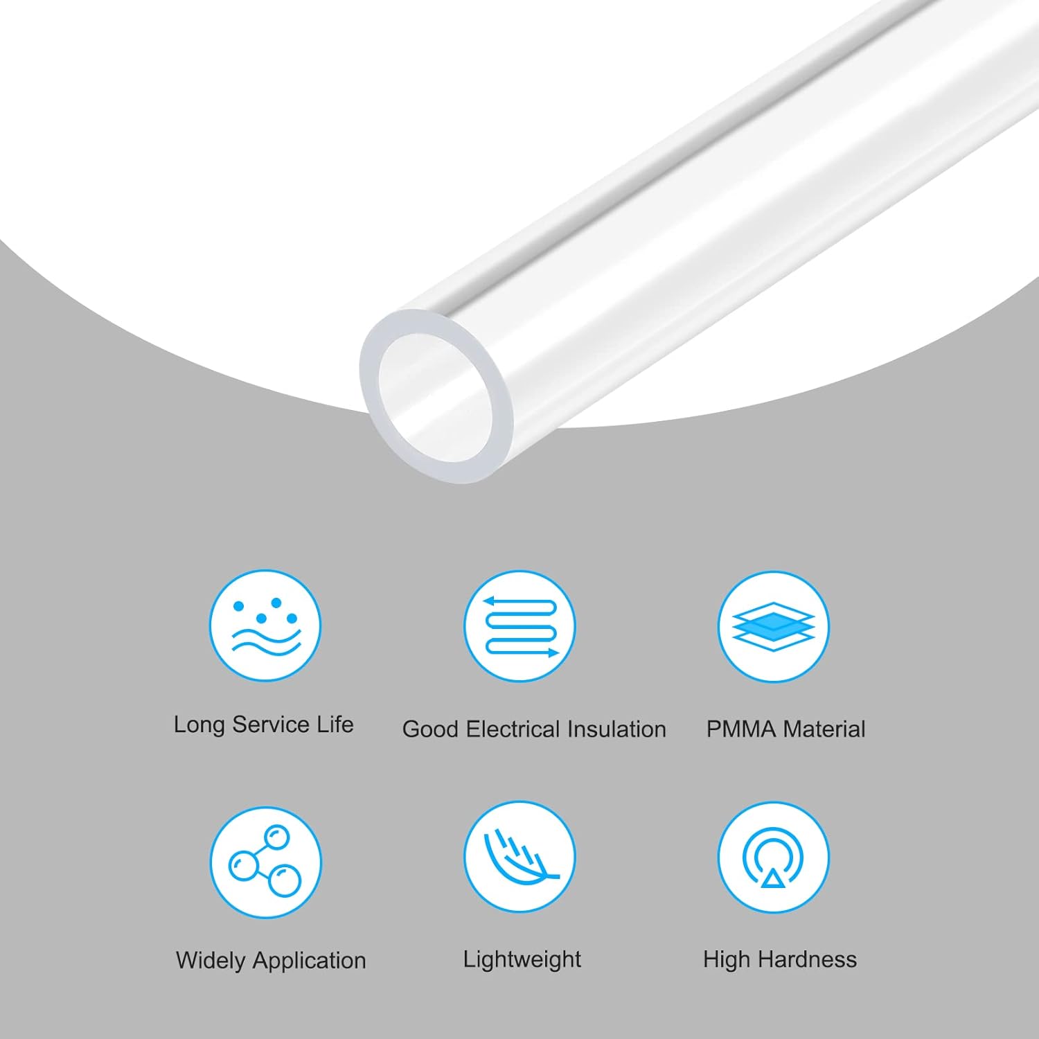 MECCANIXITY Acrylic Pipe Clear Rigid Round Tube 12mm(1/2") ID 16mm(5/8") OD 18" for Lamps and Lanterns, Water Cooling System