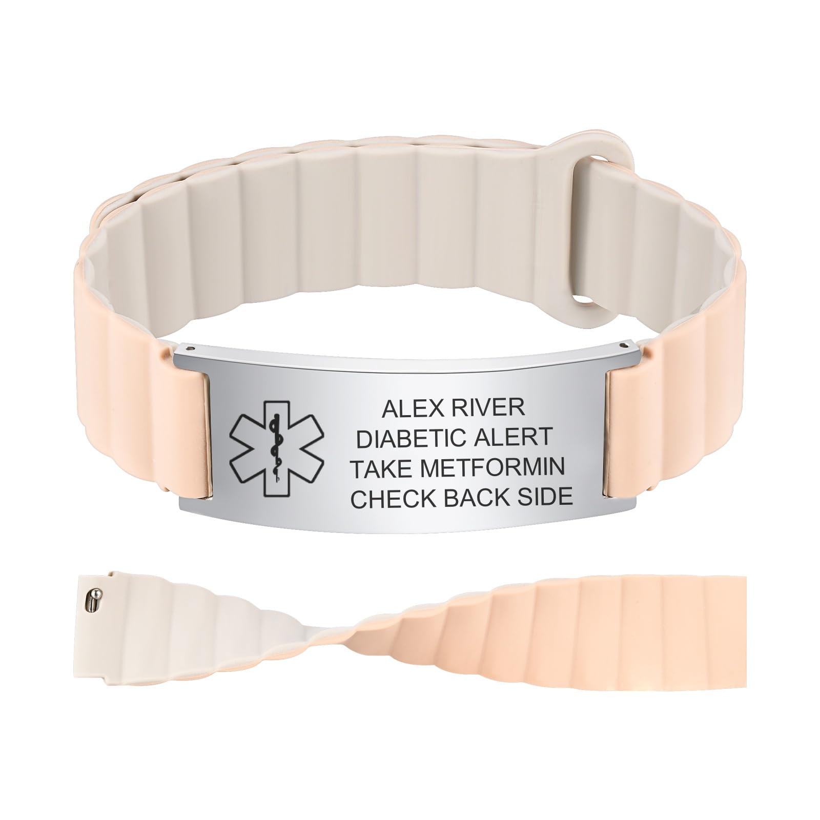 Gamtic Personalized Medical Alert Bracelets for Women & Men - Silicone Emergency Medical ID Bracelet with Free Engraving for Sports Travel, Waterproof