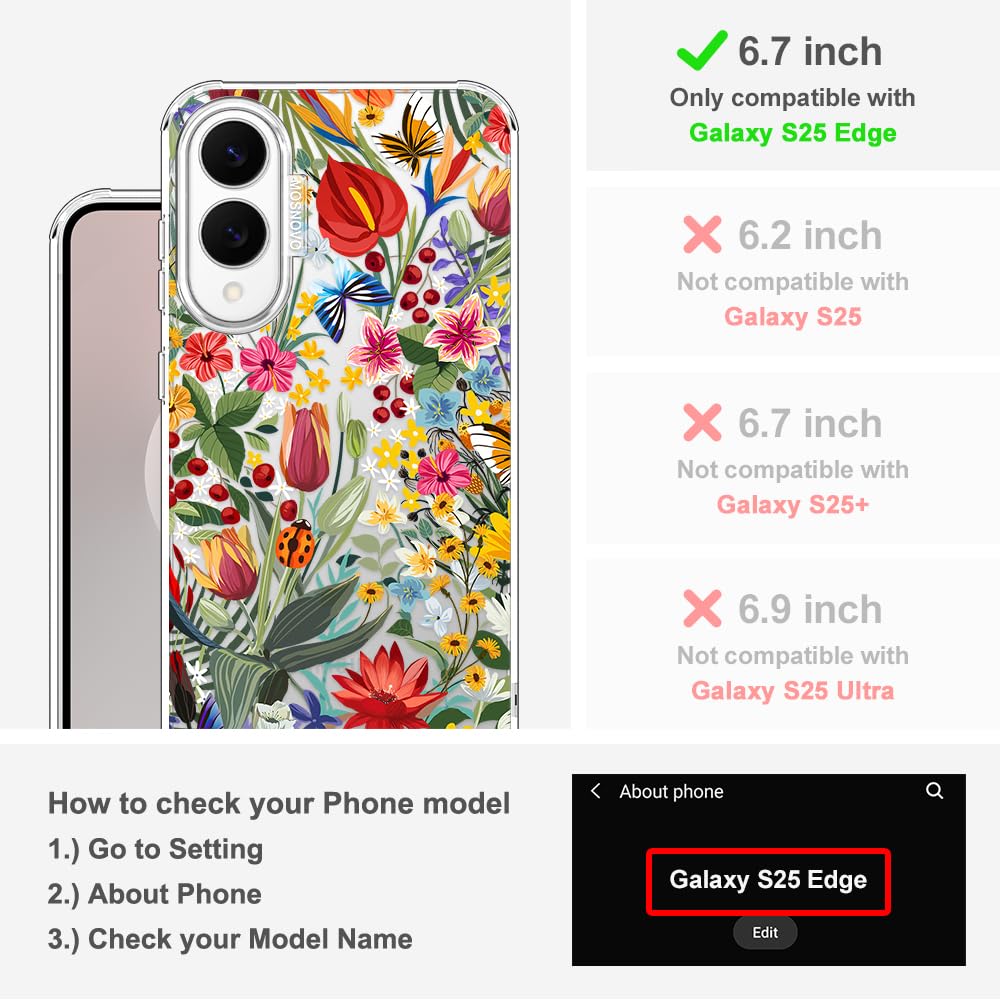 MOSNOVO Coque pour Samsung Galaxy S25 Edge - Housse Fine Transparente Antichoc en TPU + PC [Protection Contre Les Chutes de 2 m/Anti-Pelage] - dans Le Jardin - 3
