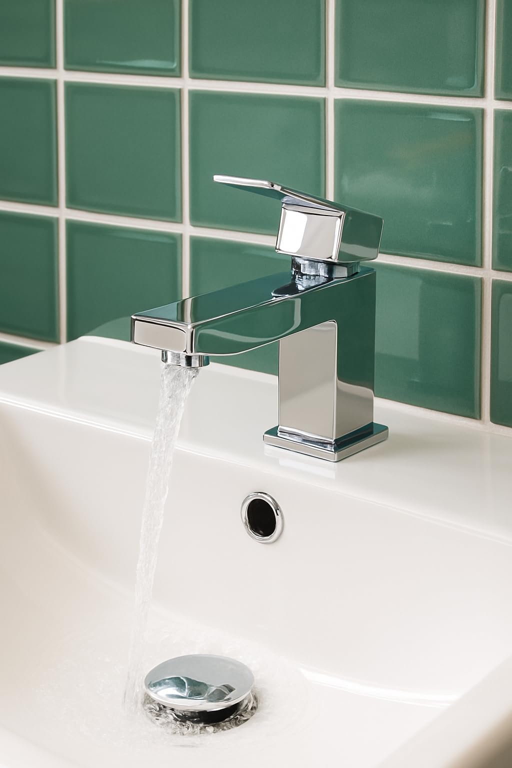 Rubinetto miscelatore moderno per lavabo da bagno, cromato, rubinetto monocomando con design quadrato, struttura in ottone resistente, facile installazione, ideale per piccoli lavabi, guardaroba e