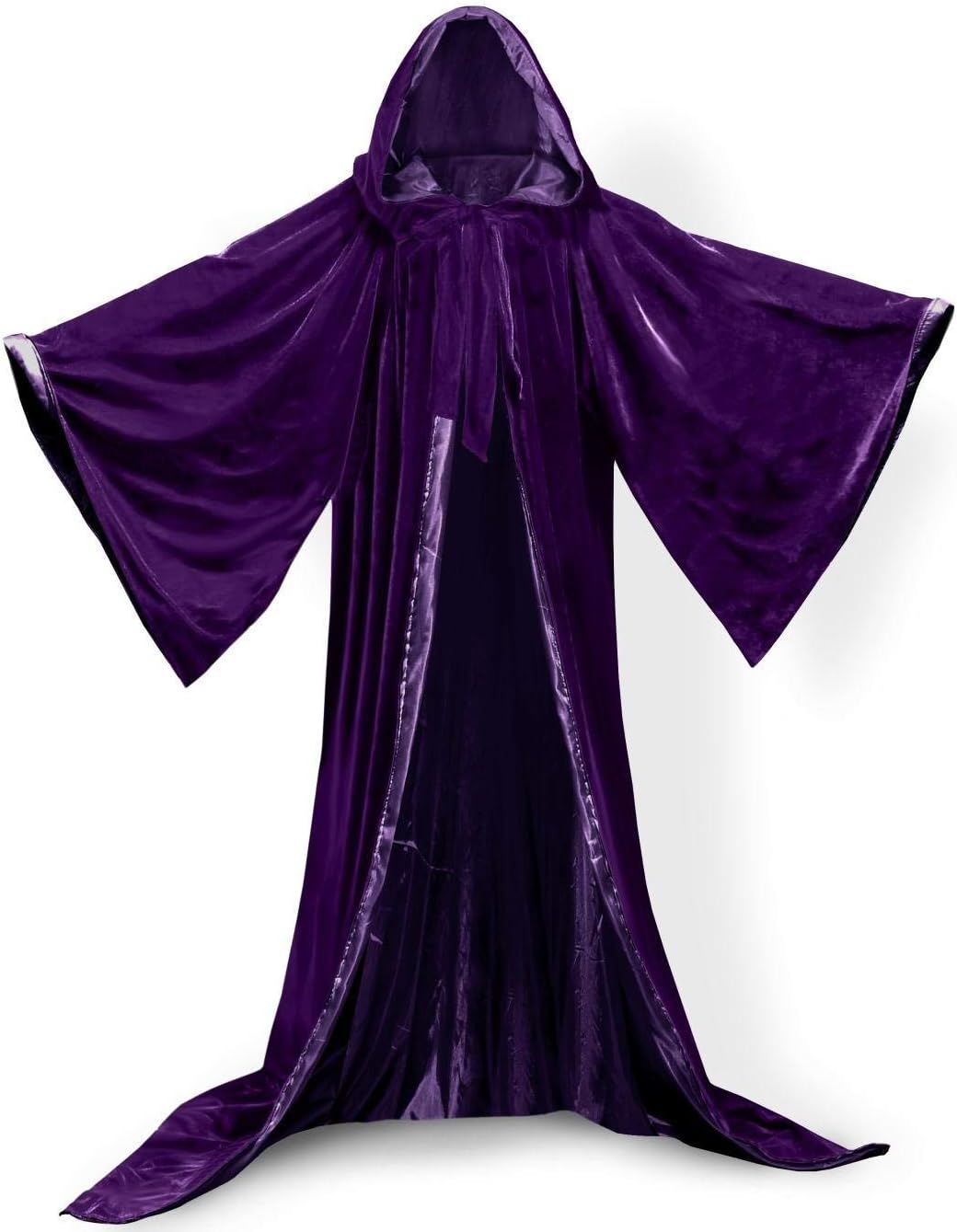 Hooded Cloak Purple Halloween Wizard Robe Long Sleeve for Christmas