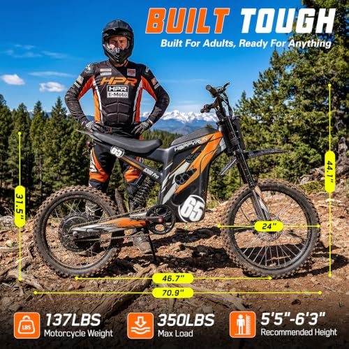Image of HAPPYRUN G300 Pro Electric Dirt Bike for Adults, 72V 30Ah Battery, 6500W Motor, 50 MPH Speed, 70 Mile Range, 350 Lbs Load Capacity, Hydraulic Brakes (Black)