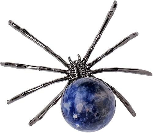 Runyangshi 1 bola de sodalita de cristal natural de 2 pulgadas, hecha a mano, estatua de araña animal, cristal curativo para decoración de