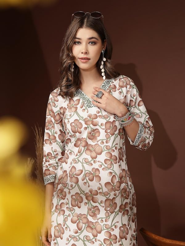 Image of Daevish New Cotton Leaf Printed Casual Straight Kurta for Women | Women Formal Kurti