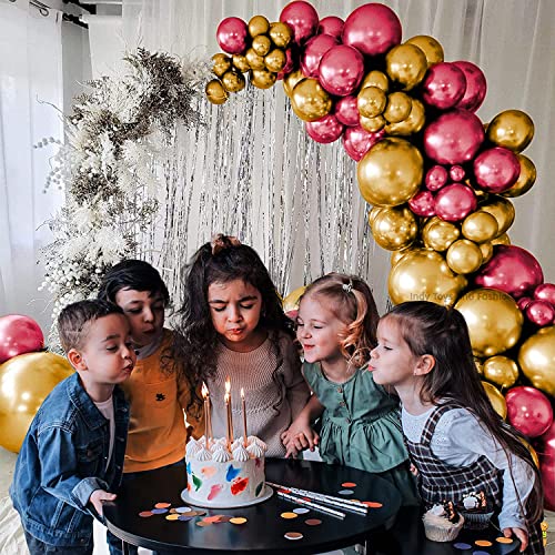 Image of Just Party 25Pcs Red & 25Pcs Golden Metallic Chrome Balloons with Shiny Surface For Birthdays /Anniversary /Engagement /Baby Shower /bachelorette Party Decorations (Pack of 50)