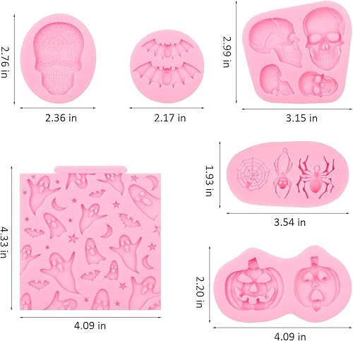 Miniatura 2 de Moldes de silicona de calavera de Halloween, murciélagos fantasmas, calabaza, calavera, fondant, araña, telaraña, cocina, moldes para hornear para