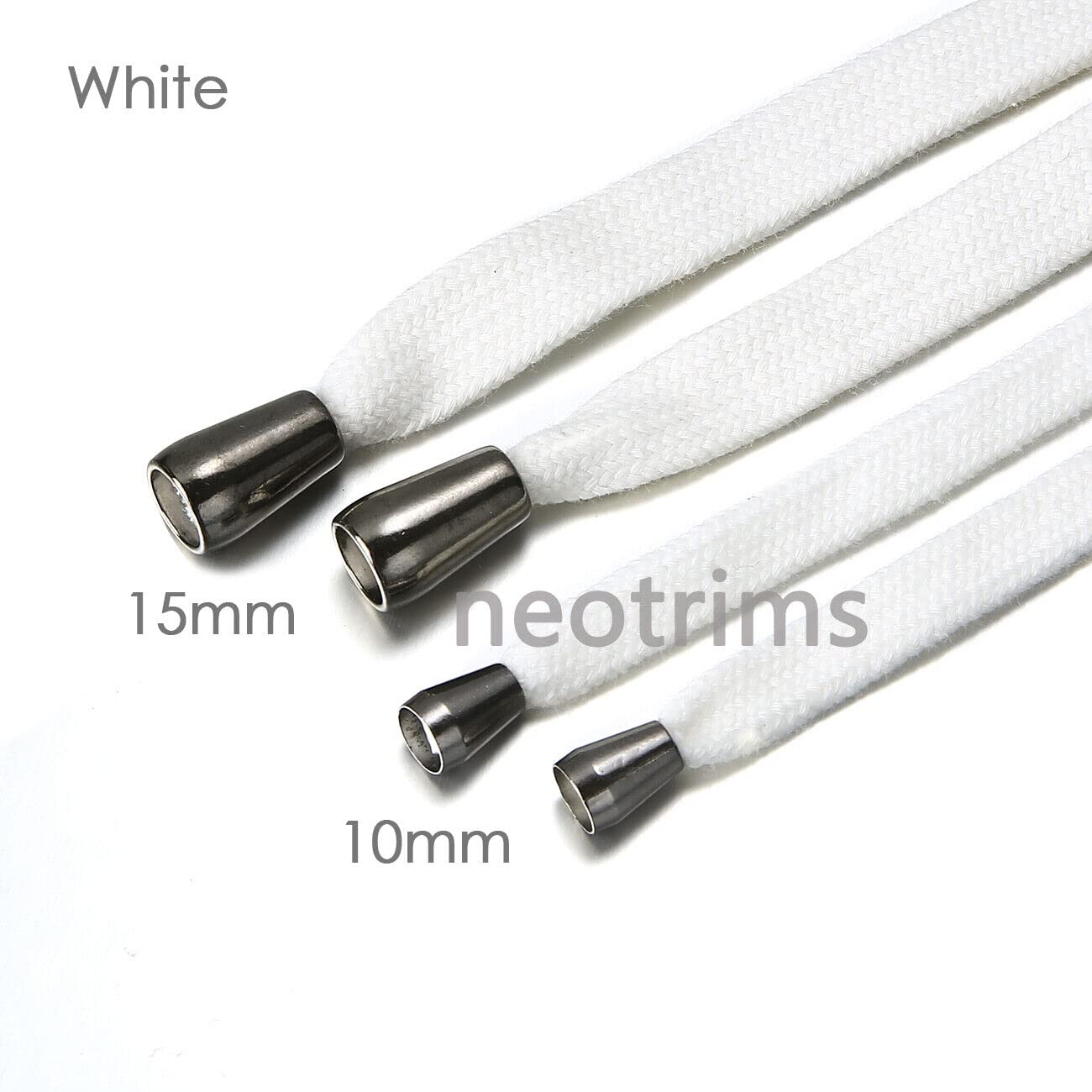 Sweatshirt Hoodie Drawstring with Gunmetal Metal Toggle Tip Ends. 100% Cotton Cord Rope,10 or 15mm Width. Hoody Replacement Drawstring. [White - Image 2