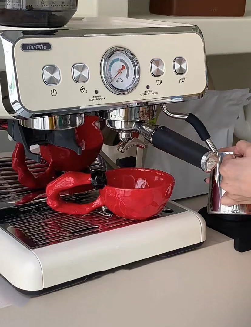 gugululu Creative Ceramic Coffee Mug, Handmade Large Handle 10oz/300 ml Ceramic Coffee Cup Dishwasher and Microwave Safe Mug Suitable for Office and Home (Red) - Image 6