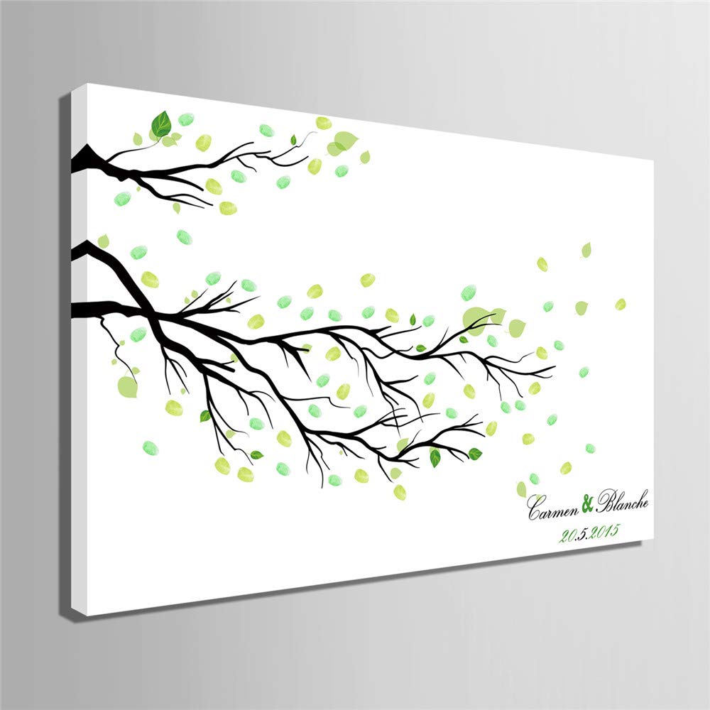 Árbol de la boda DIY Firma Libros de Invitados Aniversario Ceremonia de Regalo Fiesta Huella digital Decorativa Pintura de la Lona Decoración Del Hogar Sin Marco,80 * 120cm