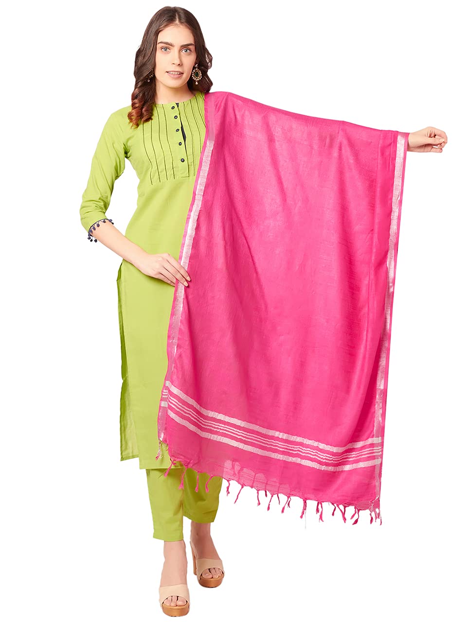 dupatta bazaar Women's Rani Pink Plain Linen Dupatta-picture-39