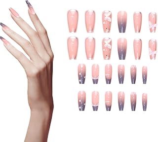 Nails With Bows, 24-Piece 3d Artificial Press-on Nails, 30 g French Style Glue-on False Accessories Finger Tips, Manicure Stickers Ideal for Kids &