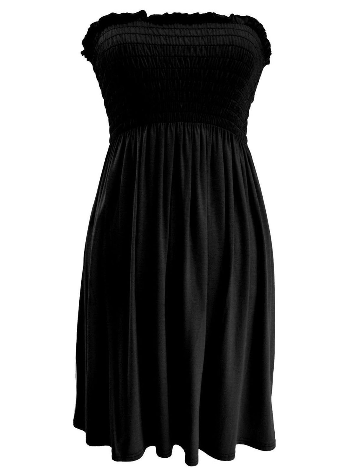 Metluq M0d4 Women's Black Strapless Sheering Boob Tube Gather Bandeau Summer Sleeveless Top Dress 8-22 (, Uk 12-14 M/L)