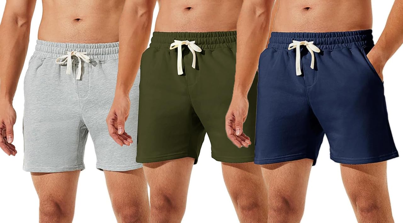hotfits Men's Casual Cotton Boxer Shorts All Season Soft Feel Fabric Regular Shorts,Workout Shorts, Elastic Waist Running Shorts with 2 Side Pockets - Pack of 3-picture-29