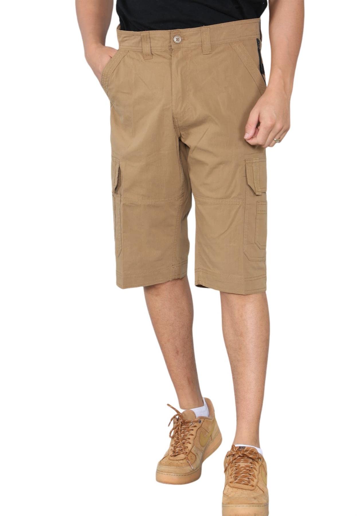 Myt Men's Khaki Cargo Shorts Multi-Pocket Quick Dry Stretch Outdoor Combat Stretch Shorts 36