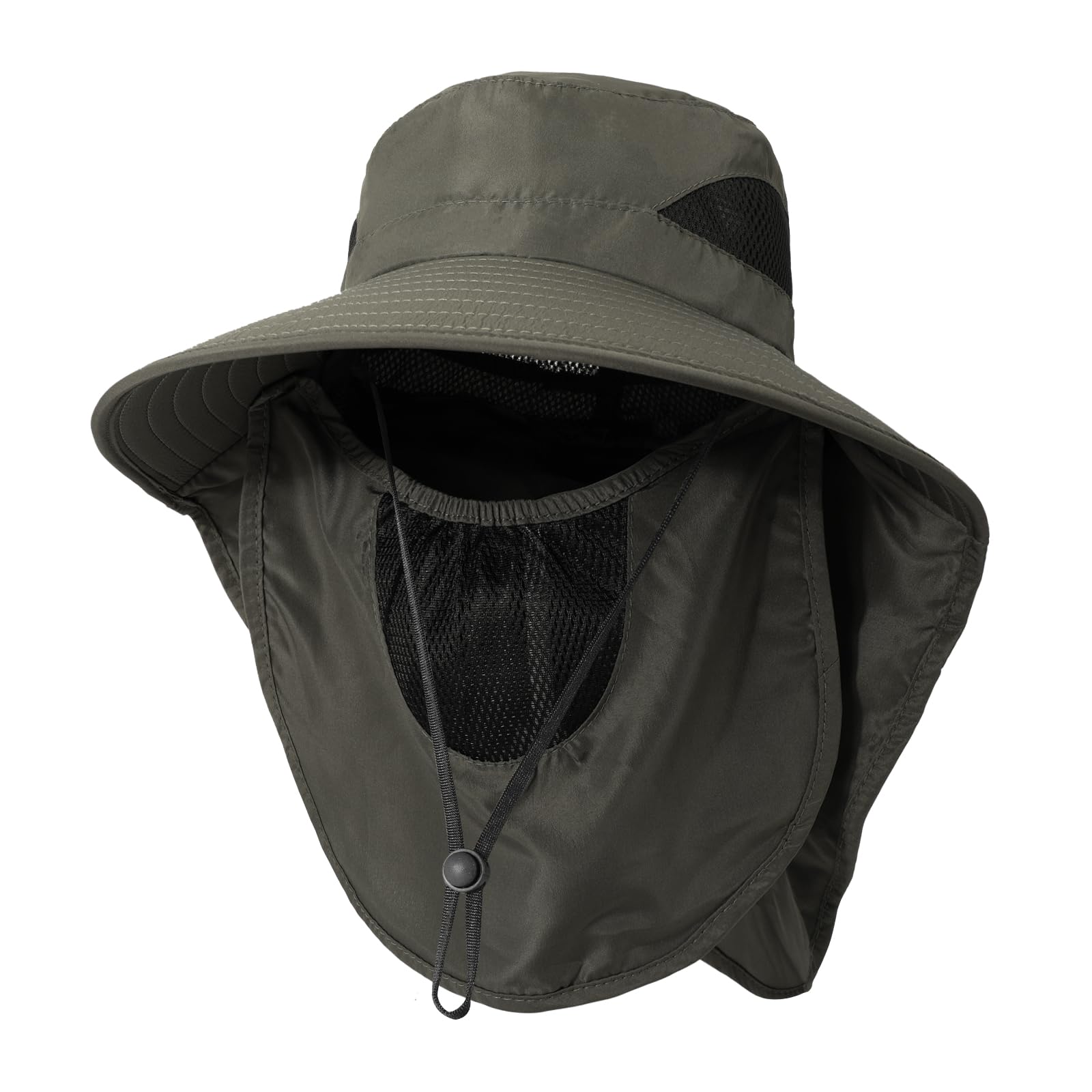TAGVO Sombrero de Pesca para Hombre con Máscara Facial de Malla Desmontable, Sombreros para el Sol Transpirable ala Ancha con Protección UV, Sombrero de Pescador Plegable para Cámping Excursionismo