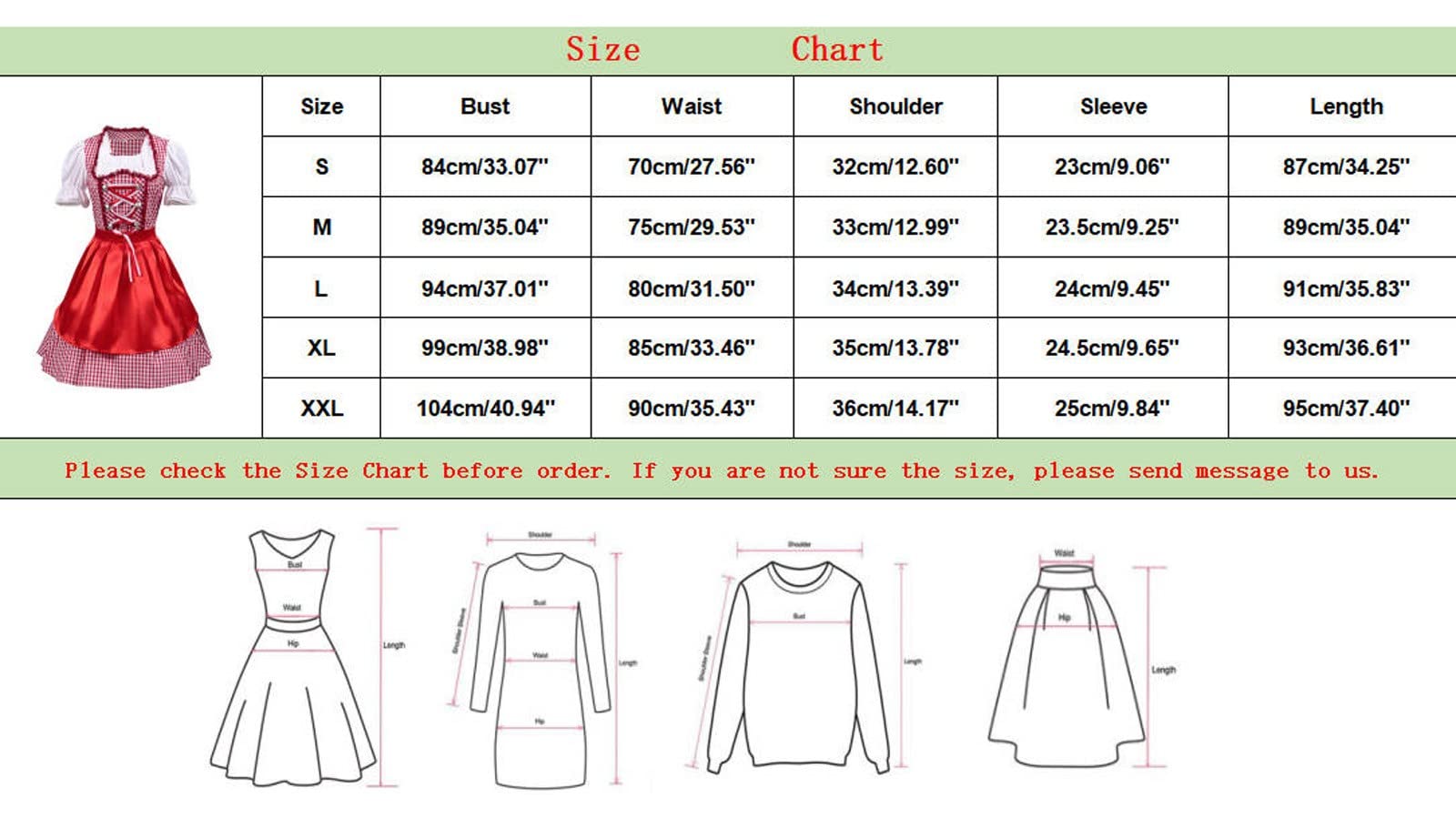 Generisch 2026 Costume da donna 2 pezzi, 1 vestito + 1 grembiule Oktoberfest Fat People's tradizionale stile folk abito da birra