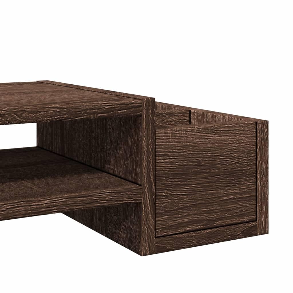 Supporto per monitor con vano portaoggetti, effetto rovere, 70 x 27 x 15 cm, in legno, 4 scomparti, scrivania per ufficio e home office, ergonomico per monitor e laptop
