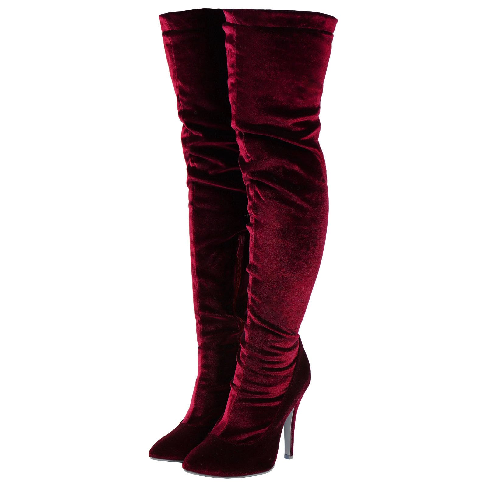 Womens Over The Knee Straight Boots Suede Tight Boots Pointed Toe Stiletto Heels Side Zipper Large Size Long
