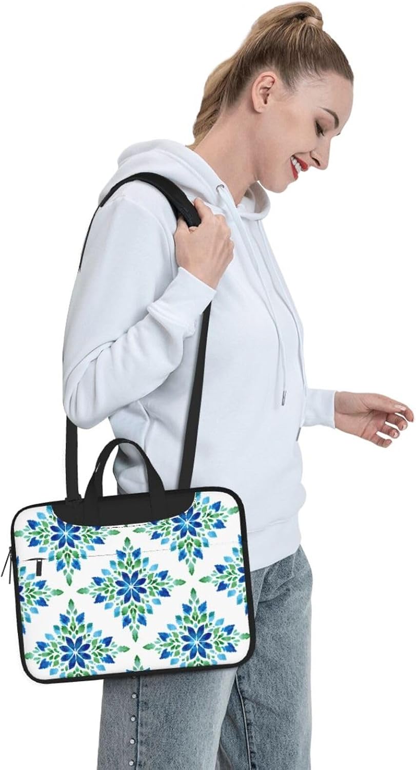 (Blue green pattern) Slim Laptop Bag with Strap Portable Laptop Sleeve Tote Case for Travel Business Men Women