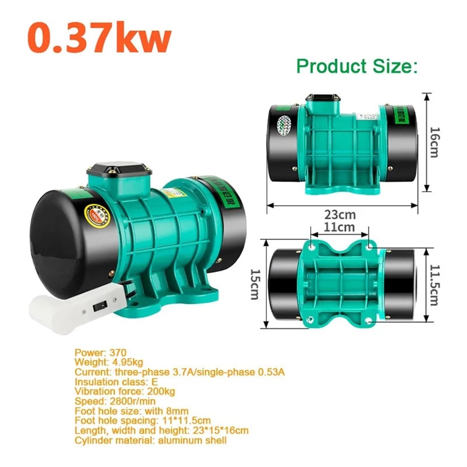 250W/370W/550W Angebauter Plattenrüttler Einphasiger 3-Phasen-Vibrationsmotor for Zementbeton