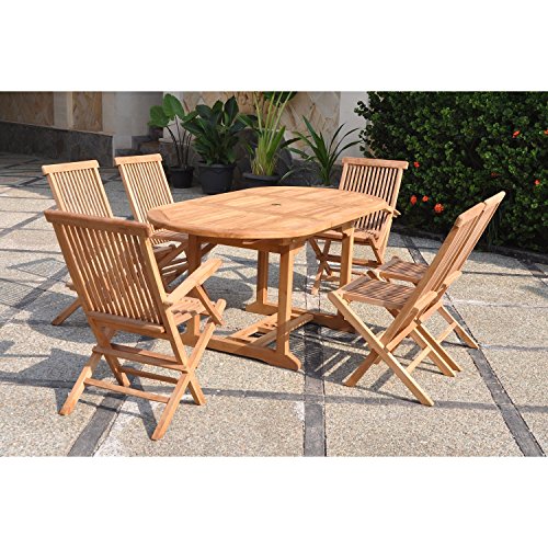 CONCEPT USINE | Salon de Jardin en Teck Massif 6 Personnes | Design KAJANG | Table Ovale + 4 Chaises + 2 Fauteuils | Mobilier Extérieur | Bois de Qualité,...