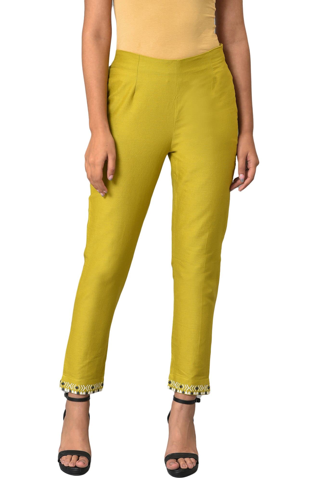 w for woman Women High Rise Regular Fit Cotton Blend Strechable Parallel Pants | Cotton Blend Parallel Pants | Trousers-picture-18