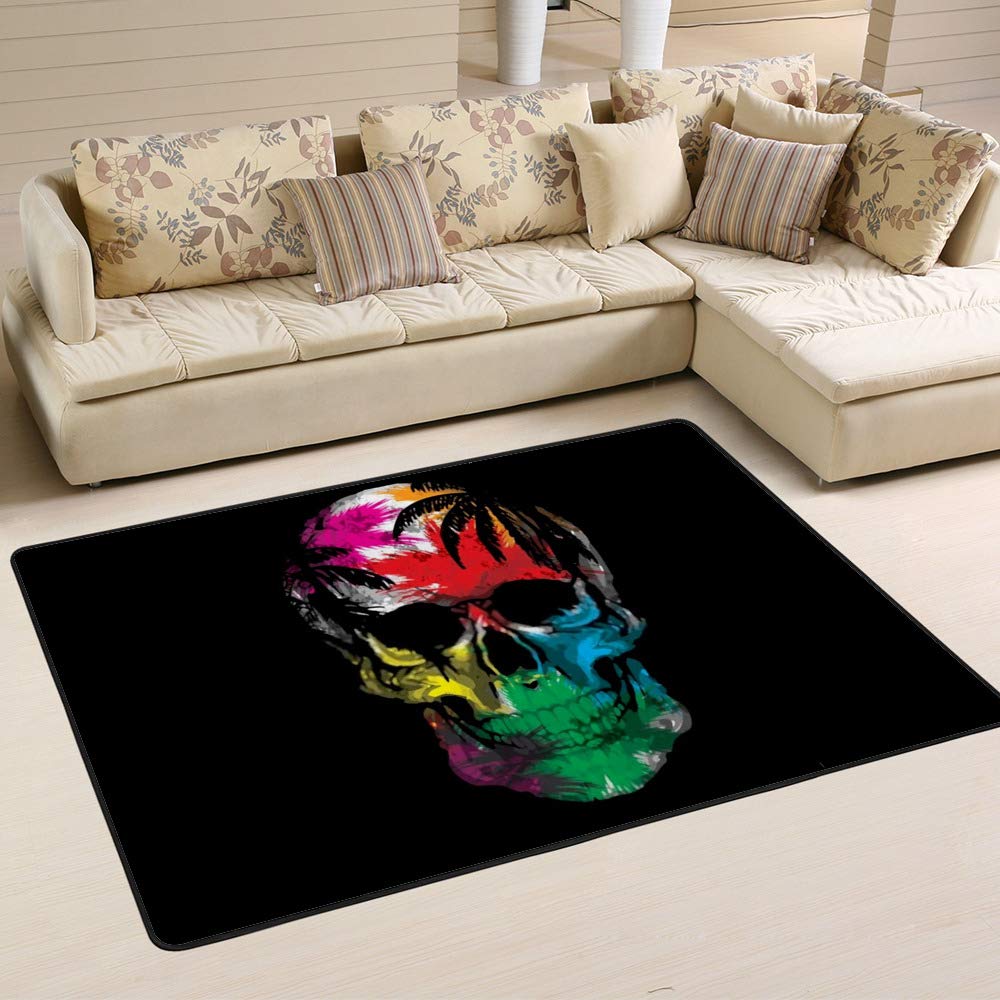 Tapis crâne aquarelle en polaire anti-boulochage Cheshongg
