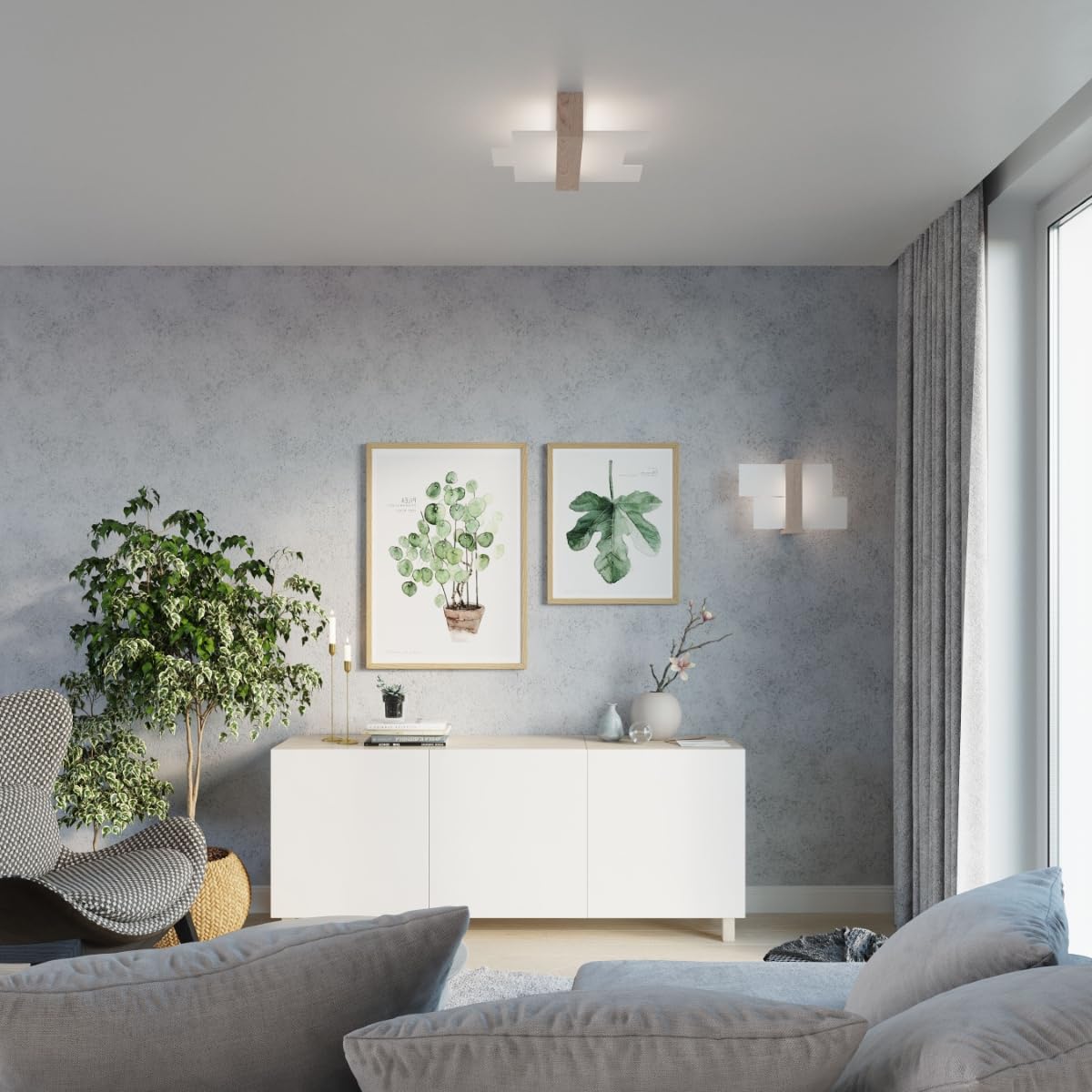 SOLLUX lighting Feniks 1 Lampada da parete | Elegante alloggiamento in legno + combinazione di paralume in vetro | Lampadina E27 sostituibile, 1 x 60 W | Legno naturale, 43 x 12 x 30 cm
