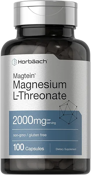 Horbäach Magtein Magnesium L-Threonate | 2000mg Supplement | 100 Capsules | for Men & Women | Non-GMO and Gluten Free