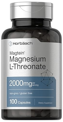 Horbäach Magtein Magnesium L-Threonate | 2000mg Supplement | 100 Capsules | for Men & Women | Non-GMO and Gluten Free