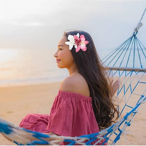 Miniatura 2 de Lawie Paquete de 12 pinzas para el pelo de orquídeas artificiales de seda falsas, pasadores florales con broches de cocodrilo, piezas de cabello