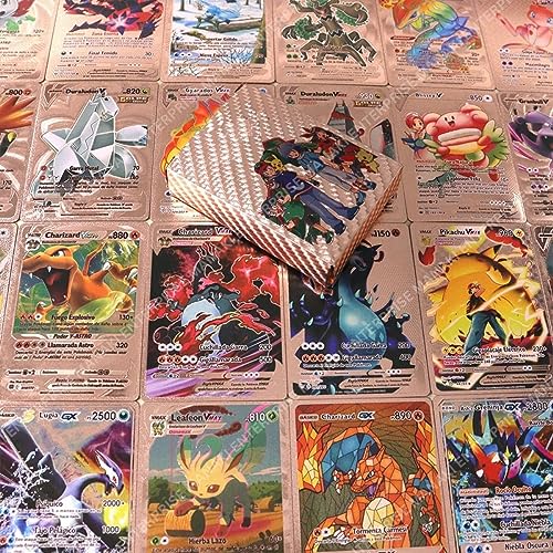 Image of 55 PCS Rose Gold Foil Card Assorted Cards TCG Deck Box - V Series Cards Vmax GX Rare Golden Cards and Common-Rare Mystery Card, Toy for Kids (Rose Gold)
