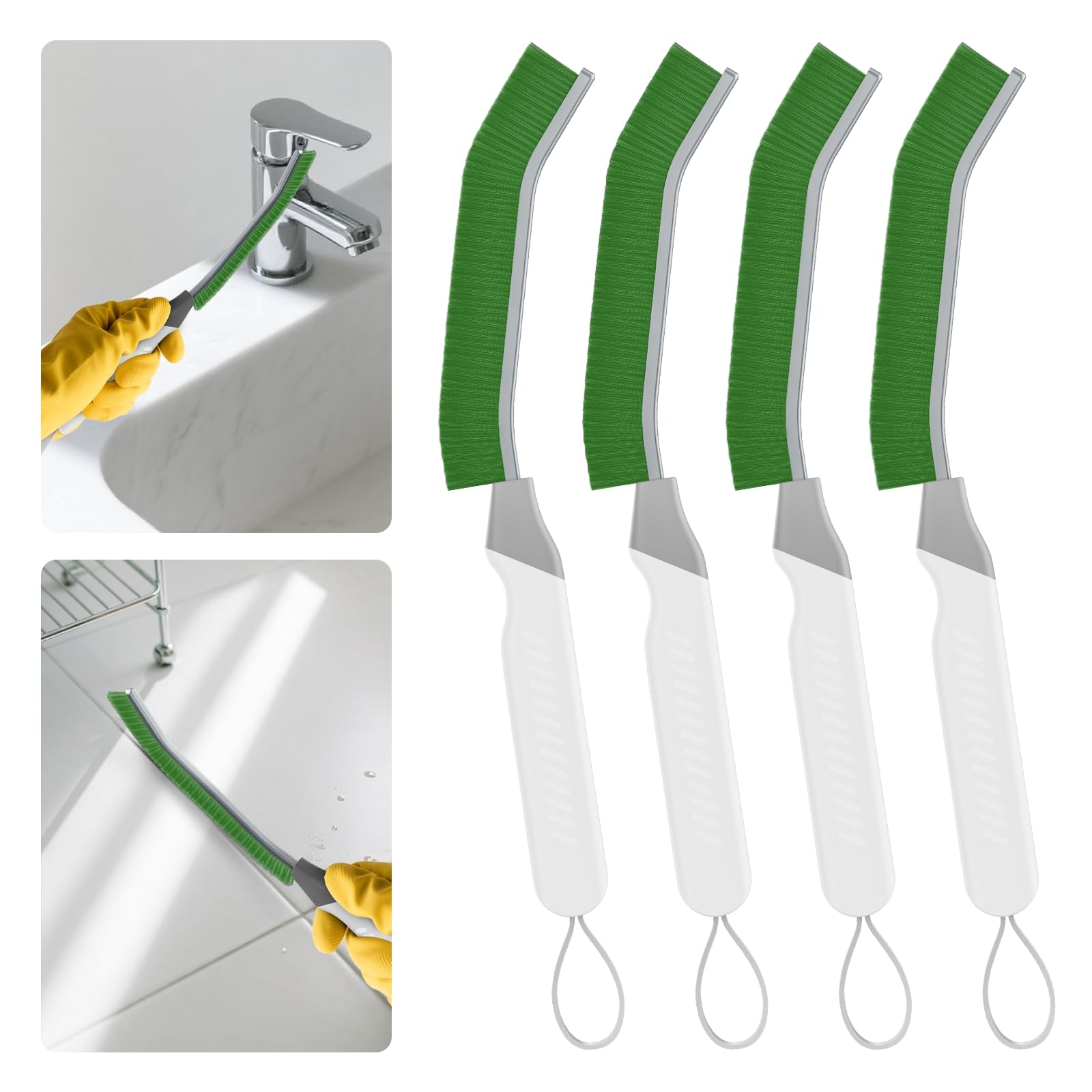 TQRR Cepillo Limpieza Hogar - Cepillo de Limpieza de Grietas, Escobillas de Baño, 4 Piezas Productos de Limpieza para Inodoro, Cocina, Ventana, Juntas, Ducha, Inodoro, Azulejos (4, Verde)