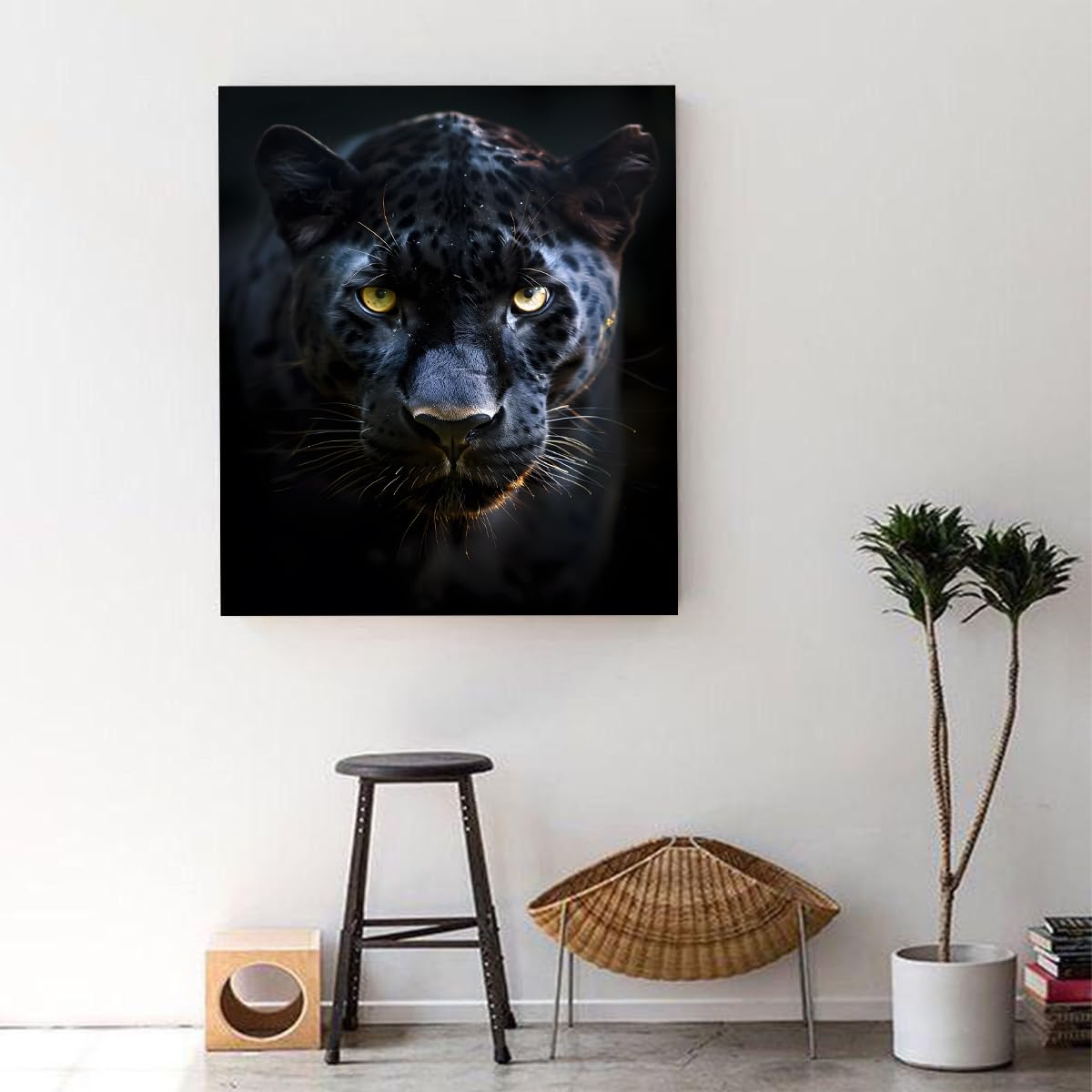 Via Vela Imprimés gothiques sur toile léopard noir peintures de faune urbaine affiche d’animaux sombres art mural unique t-shirts pour appartement salon loft décoration intérieure 50x60cm