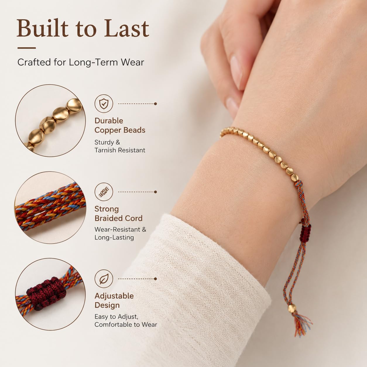 4 Stück Tibetische Kupferperlen-armbänder,Buddhistisches Armband | 16-30 cm, dla pań i Herrena, Geburtstagsgeschenke, Hochzeiten i imprezy, złoty, Schön, Modevoll