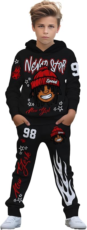 boys' clothing sets, 2-Piece Hoodie & Pants Outfits for Boys Size 4-14 | Lightweight Non-Fleece Fall & Spring Clothing Sets