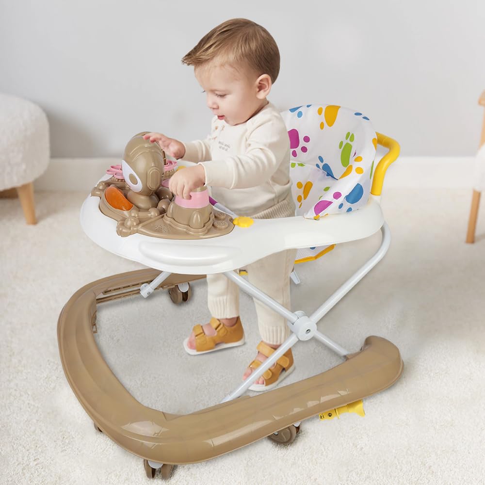 Compact Chats de l’Espace, Trotteur Bébé avec Siège à Rebond, Lumières, Musique et Jouets Interactifs, jusqu'à 20 kg, réglable, 6 Mois et Plus-62 * 68 * 36-81cm - Kaki